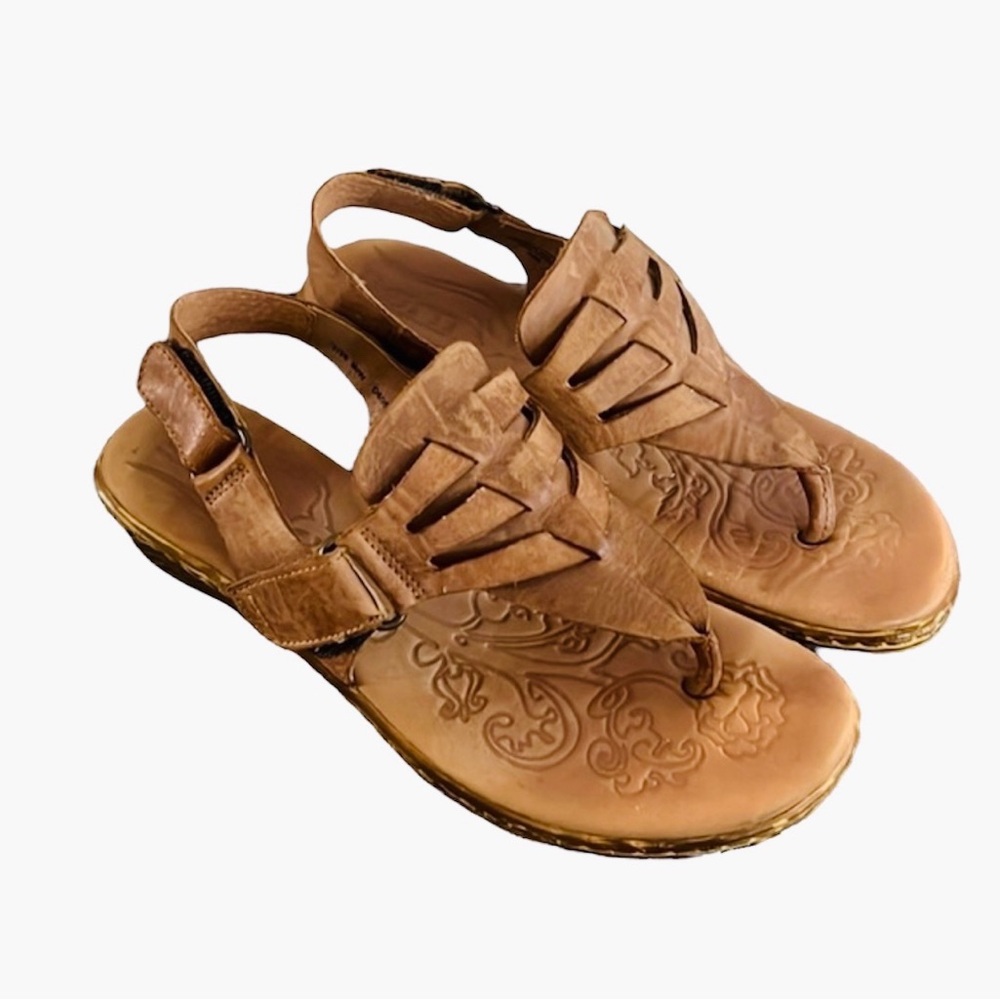 Born Karis Womens Tan Leather Thong Wedge Comfort Sandals Size 10